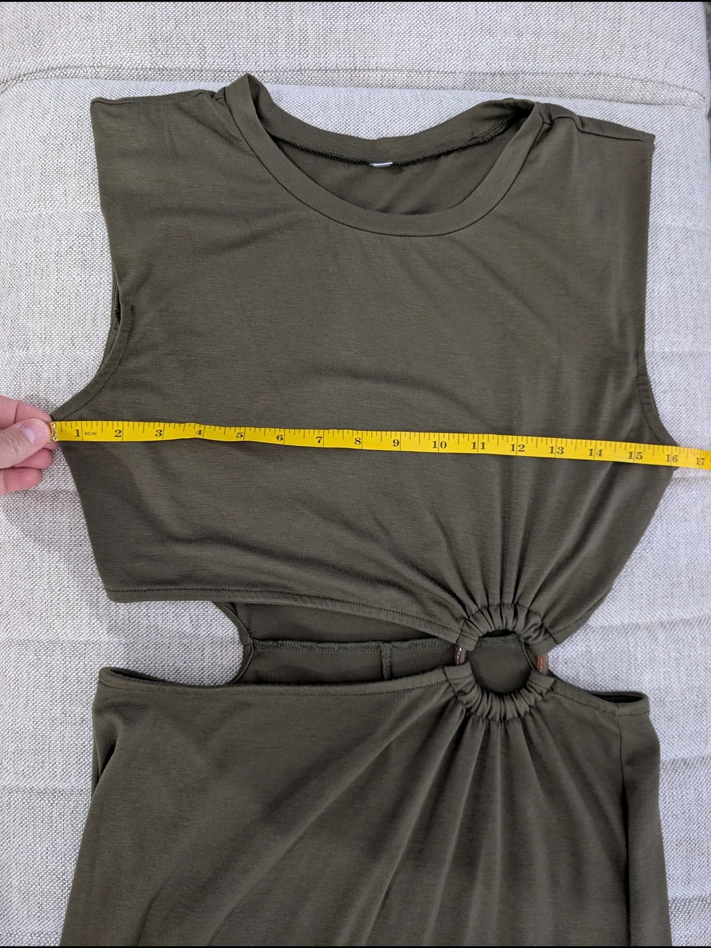 Olive Green Cutout Maxi Dress with Ring Detail Size S